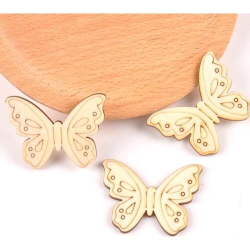10pcs Natural Butterfly pattern wood Scrapbooking Carft for Kid painting diy accessories home decor ornament 37x49mm MT1888