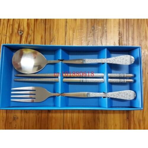 100sets/lot Free shipping Blue and white porcelain style Stainless Steel Spoon Chopsticks Fork For Party Wedding Gifts Favors