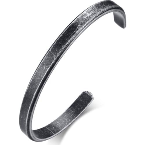 2021 Trendy Stainless Steel Material Open Retro Gray Glossy Can Be Engraved Personalized Bracelet Suitable For Women And Men