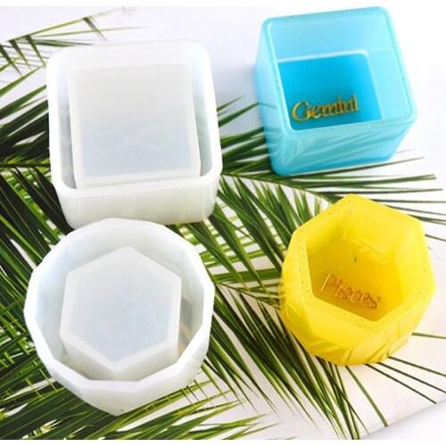 3Pcs Silicone Casting Mould Crystal Epoxy Resin Mold Square Round Hexagonal Flowerpot for DIY Jewelry Box Flower Pot PR Sale