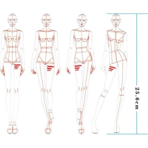 4pcs fashion drawing human body dynamic template ruler Fashion design effect picture 25.6cm style drawing and effect drawing