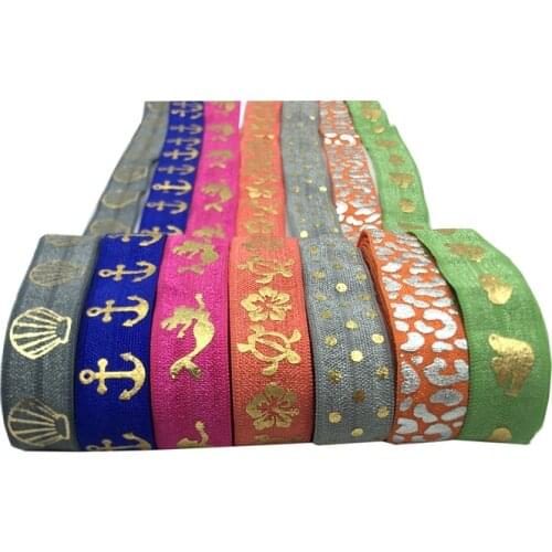 Shell Anchor Mermaid Polka Dot Leopard Print Fold Over Elastic Band DIY Headbands Strap Sewing Accessories