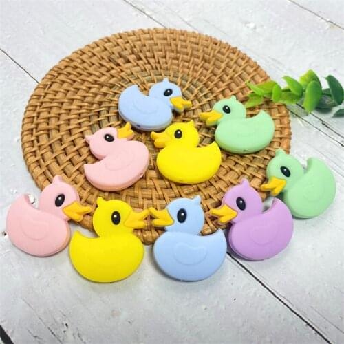 50/100pcs Silicone duck Beads Baby Animal Shape Of Teething BPA Free DIY Infant Nursing Pacifier Chain Toy