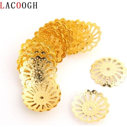 50pcs/lot Gold Plated Metal Bulk Flower Filigree Beads Cap Loose Spacer Bead End Caps For DIY Jewelry Finding Making Earrings
