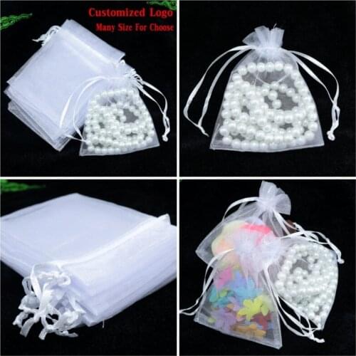500pcs/lot 13x18cm White Jewelry Bags Packing Drawable Organza Bags Wedding Gift Bags Sachet Organza