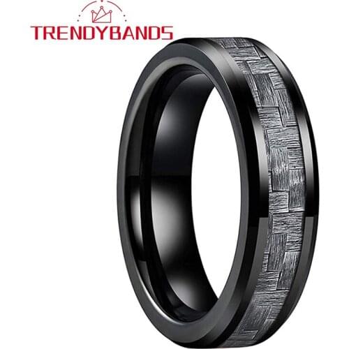 6MM Tungsten Carbide Engagement Rings For Women Men Wedding Band Carbon Fiber Inlay Polished Shiny Comfort Fit
