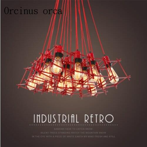 American style retro industrial wind chandelier Nordic living room restaurant bar clothing shop coffee shop Red iron Chandelier