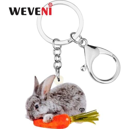 WEVENI Acrylic Carrot Grizzle Easter Hare Rabbit Bunny Keychains Big Animal Keyring Jewelry For Women Teens Bag Car Decoration