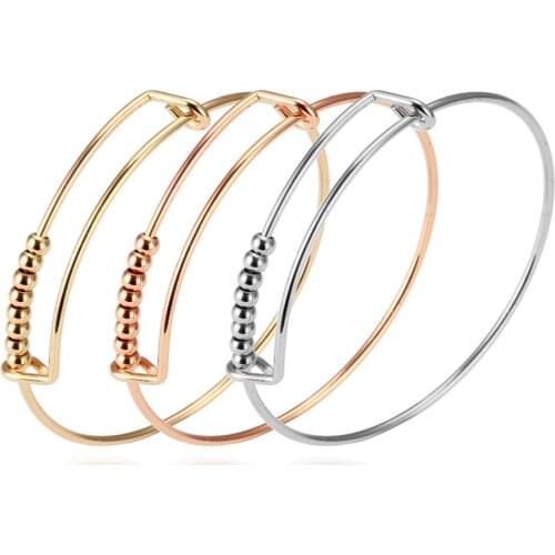 3pcs/Lot Beads Bracelet & Bangle 100% Stainless Steel 1.5mm Thick Cuff Bracelets Fashion Jewelry Expandable Wire Cable Bangle