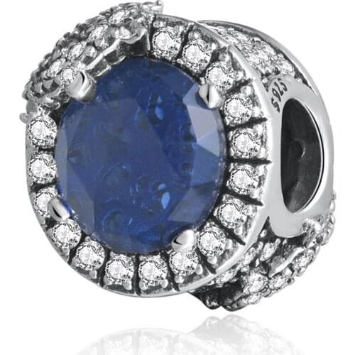 S925 Silver Bead Dazzling Snowflake Charms fit Lady Bracelet Bangle Twilight Blue Crystals & Clear CZ