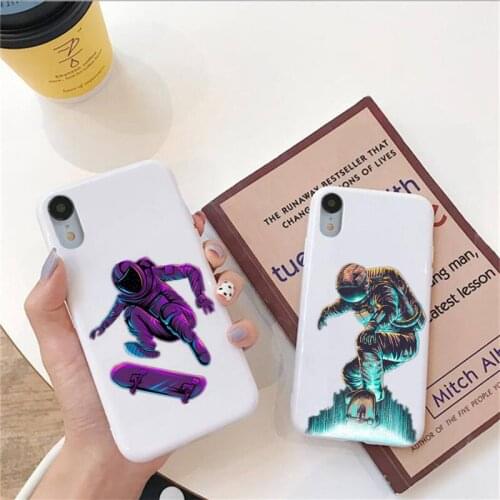 Funny Space Astronaut Skateboard Phone Case For Iphone 6 6s 7 8 Plus XR X XS XSmax 11 12 Pro Mini Max Candy White Silicone Cover