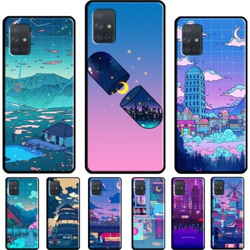 Vaporwave Village Aesthetic For Samsung Galaxy A72 A32 A12 A51 A71 A01 A02S A20e A21S A50 A70 A40 A42 A52 Phone Case