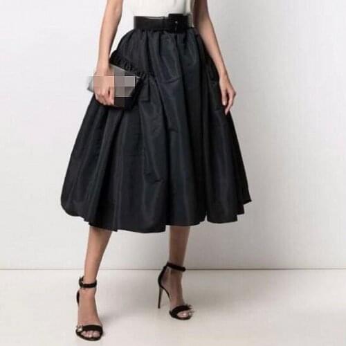 Black Tea Length Satin Women Skirts High Waist Plus Size Causal Skirt Female Birthday Skirt For Photo Shoot Autuam Winter Gown