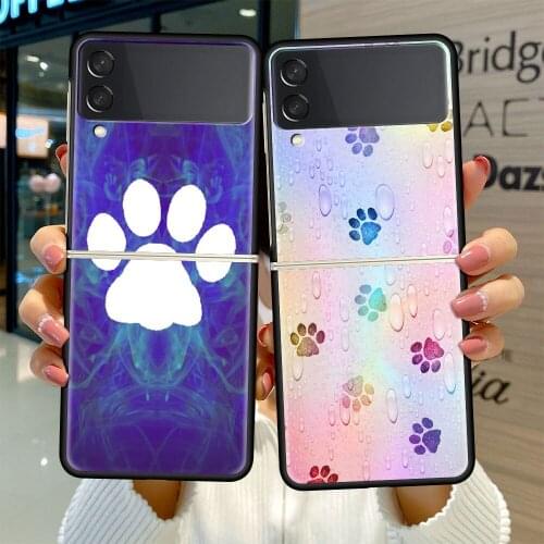 Black Hard Case For Samsung Galaxy Z Flip 3 5G Luxury PC Shockproof Phone Cover ZFlip 3 Bumper Fundas Cat Dog Paw Animal Coque