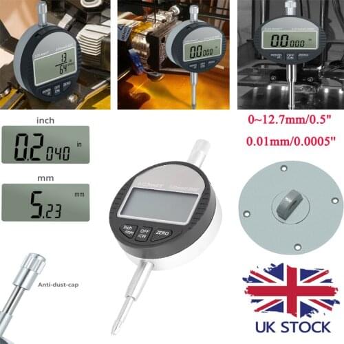 Digital Indicator 0-12.7mm/0.5'' Clock DTI 0.01mm/0.0005'' Electronic Micrometer Metric Inch Dial Indicator Gauge