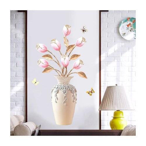 Flower Vase 3D Wallpaper Home Decor Wall Stickers DIY Modern Living Room Decoration Poster Art Mural