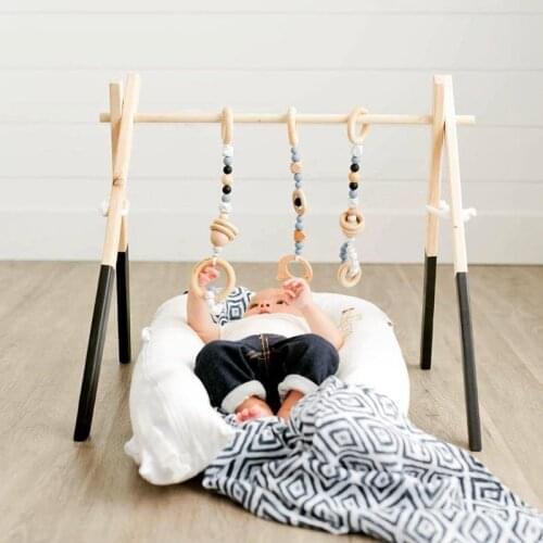 Nordic Style Wooden Baby Fitness Rack Children Room Decoration Toy Foldable Newborn Game Frame Hanging Rod Infants Shower Gifts