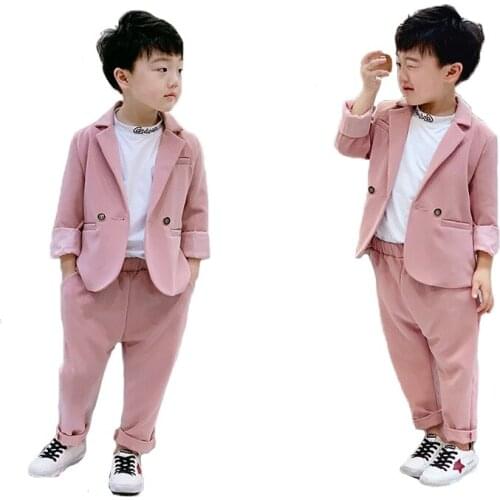 2019 New Fashion Handsome Boys Girls Suit Sets Children Catwalk Performance Csotume Kids Blazer Pants 2PCS Outfits