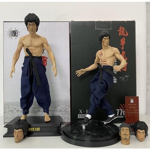 Bruce Lee Action Figure Dragon Tiger Fighting Three-headed Real Clothes The Return of the Grand Master 30cm 12inch