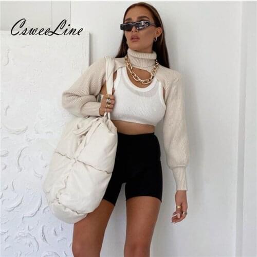 Extreme Crop Top Women Sweaters New Fashion Spring Sexy Turtleneck Ladies Jumper High Neck Knitted Croptop Chic Street Wear