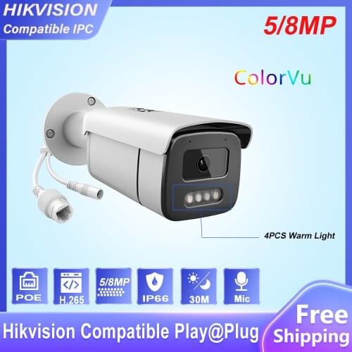 Hikvision Compatible 5MP POE IP Camera Full time Color 8MP Network Camera 2MP ColorVu ONVIF Hikvision Protocl For Hikvision NVR