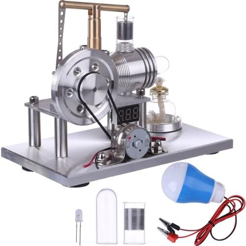 Custom Balance Type Hot Air Stirling Engine Generator Model Science Experiment Educational Toy with Voltage Display Meter Bulb