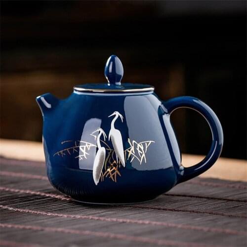 Ceramic Egret Blue Teapot Porcelain Handmade Large Capacity Handle Tea Pot Household Tea Set Kung Fu Kettle Chinese Teaware
