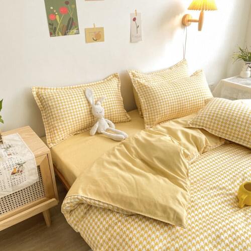 Ins fresh Nordic simple purple houndstooth bed four-piece set washed quilt cover student dormitory three-piece set