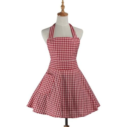 Retro Kitchen Apron Woman Gingham Cooking Waitress Salon Hairdresser Working Cotton Apron Dress Avental de Cozinha Divertido