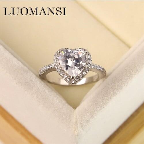 Luomansi Heart Shaped High Carbon Diamond Women Ring Real S925 Sterling Silver Wedding Engagement Jewelry