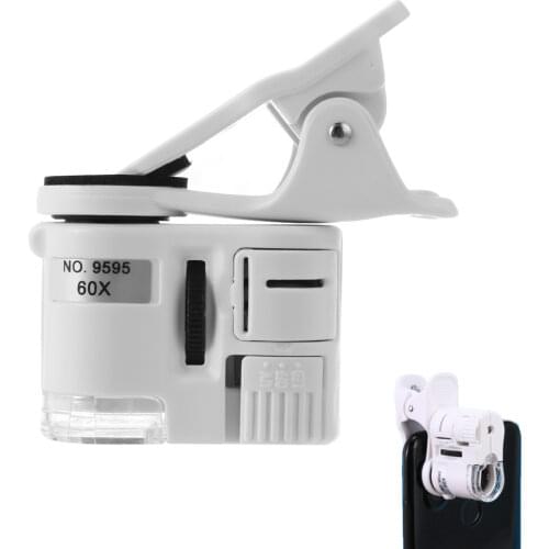 Microscope 60X Phone Digital Microscope Camera with LED Light Phone Universal Mobile Magnifying Lens Macro Zoom Camera Clip