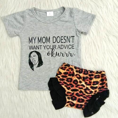 Cute baby girl summer outfit raglan shirt match leopard shorts 2 pieces for little girls boutique kids outfit