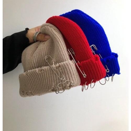 Fashion Autumn Ring Pin Street Knitting Beanie Hat Unisex Adult beggar Hole beanies Hats Hip Hop Elastic Warm Skullies Cap