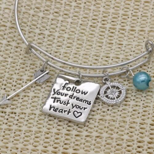 Fashion compass arrow jewelry pearl Jewelry Follow your dreams trust your heart pendant Expandable Bracelet B149