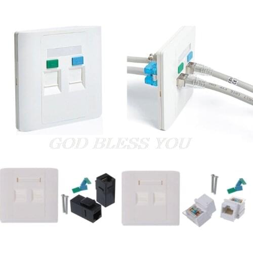 2 Ports CAT5e / CAT6 Modules RJ45 jack Network Wall Plate With Female to Female Connector Drop Shipping