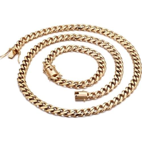 New Hot hip hop style jewelry gold mens necklaces and bracelets 11mm Cuban chain