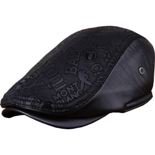 100% Sheep Skin Geunine Leather Men Beret Hat Russian Style Winter Senior Male Forward Hat Ear Protect Big Head Warm Men Hats