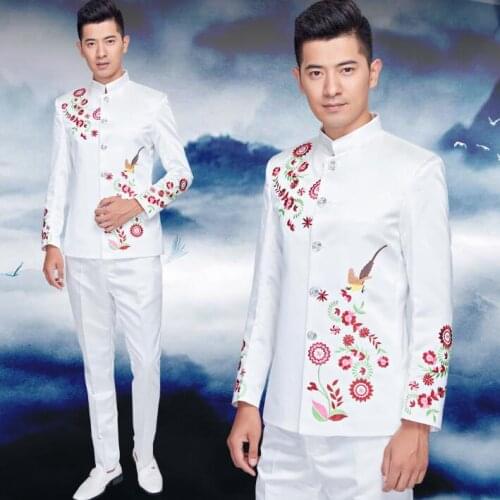 Embroidery blazer men formal dress latest coat pant designs suit men chinese tunic suit costume wedding suits for mens white