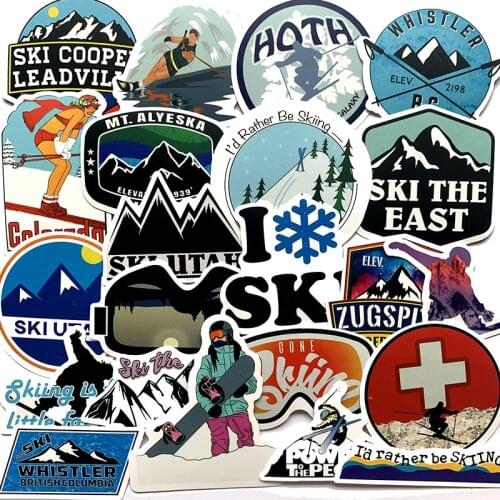 50 Pcs/Set Winter Skiing Snow Mountain Penguin Graffiti Stickers For Luggage Laptop Skateboard Refrigerator Ski Car Stickers