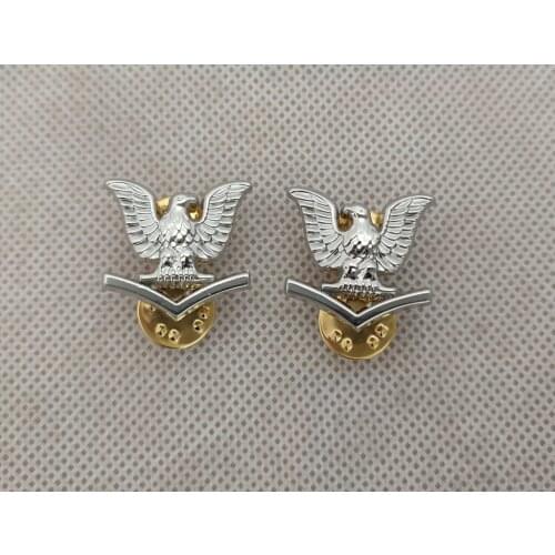PAIR U.S. NAVY/ MARINE CORPS SILVER METAL COLLAR HAT PIN DEVICE: 3rd THIRD CLASS PETTY OFFICER/ E4 PO3 SEABEE