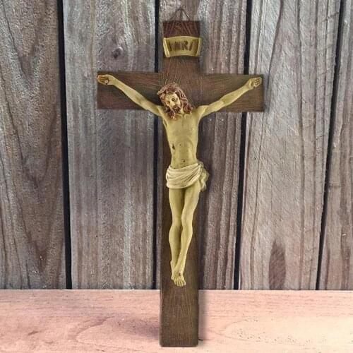 Resin Jesus Crucifix Statue Catholic Figurine Wall Hanging Home Religious Figure Sculpture Chapel Decor Catholic Figurine Craft