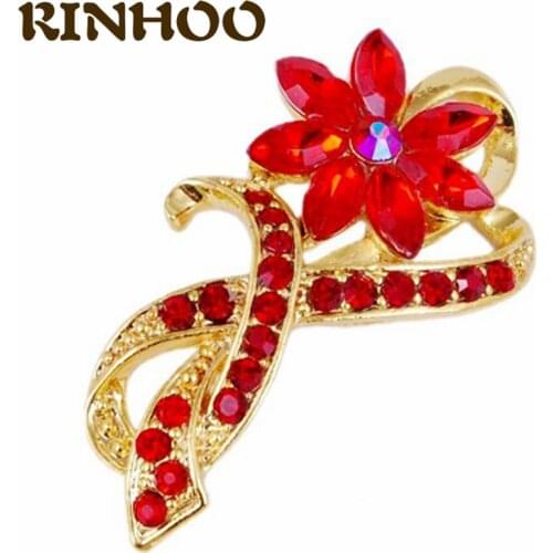 RINHOO Enamel Pin Rhinestone Rose Flower Brooches For Women Lady Fashion Plant Pin Spring Summer Design Shirt Collar Accessories