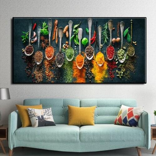 Modern Kitchen Decor Poster and Prints Mix Herb and Spices Canvas Artistic Seasoning Pictures for Dinning Room Decor Wall Art