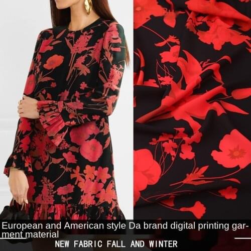 Red Flower Digital Printing Fabric G Brand Polyester Textile Fabric for Dress Shirt DIY Furniture Decoration Sewing Material