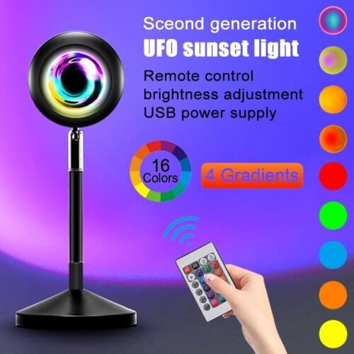USB Rainbow Sunset Lamp RGB 16 Colors Led Atmosphere Night Light Projector for Bedroom Bar Coffee Store Wall Decoration Lighting