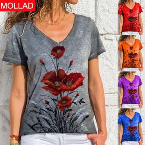 2021 Summer New European and American Womens Clothing Hot Selling Popular Loose V-neck Printed Short Sleeve T-shirt Casual Top