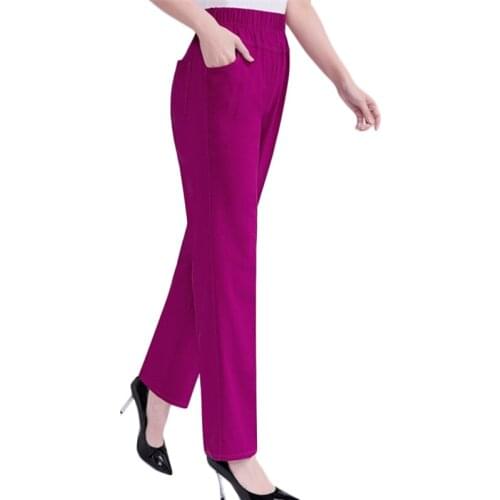 Middle-aged womens Plus Size Pants Thin Elderly Casual Elastic Pants Loose High waist Womens Trousers Straight Pants 5XL F278