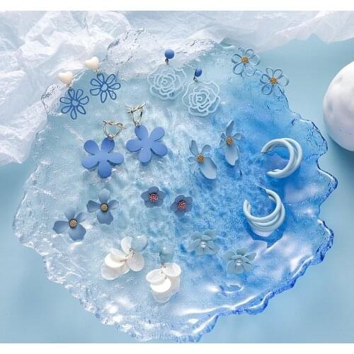 925 Silver Needle Hot Sale 27 Style Blue Color Fashion Elegant Geometric Dangle Earrings for Women Cute Pendientes Mujer Jewelry