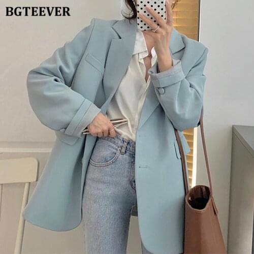 BGTEEVER New Spring Autumn Loose Women Jacket Blazer Casual Notched Collar Long Sleeve Female Jackets 2021 Ladies Suit Coats