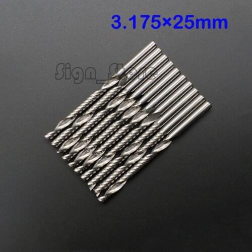 10pcs 3.175x25MM Single Flute CNC Router Bits Milling Tools Cutter, Carbide End Mill Cutting Tool